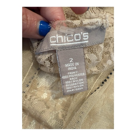 Chico’s Beaded Embroidered Sheer Mesh Beige Bohemian Festival Vest Size 2 (M/L) - Picture 11 of 12